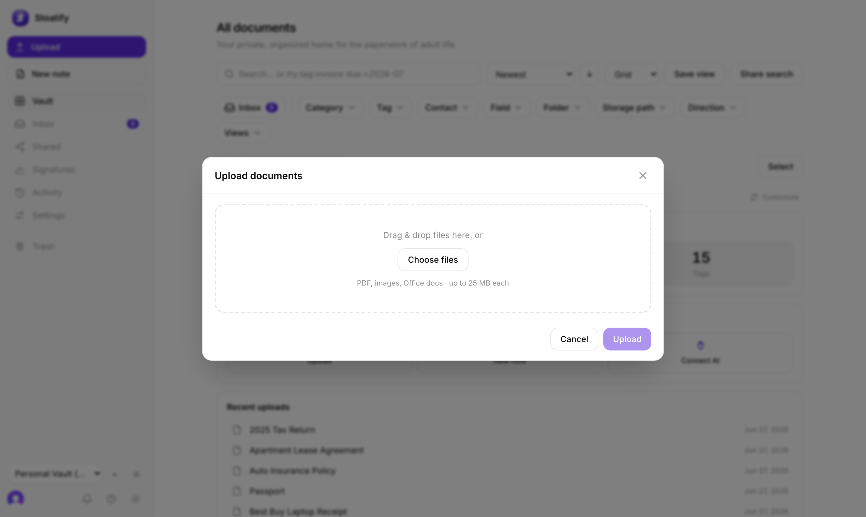 Upload documents with drag and drop