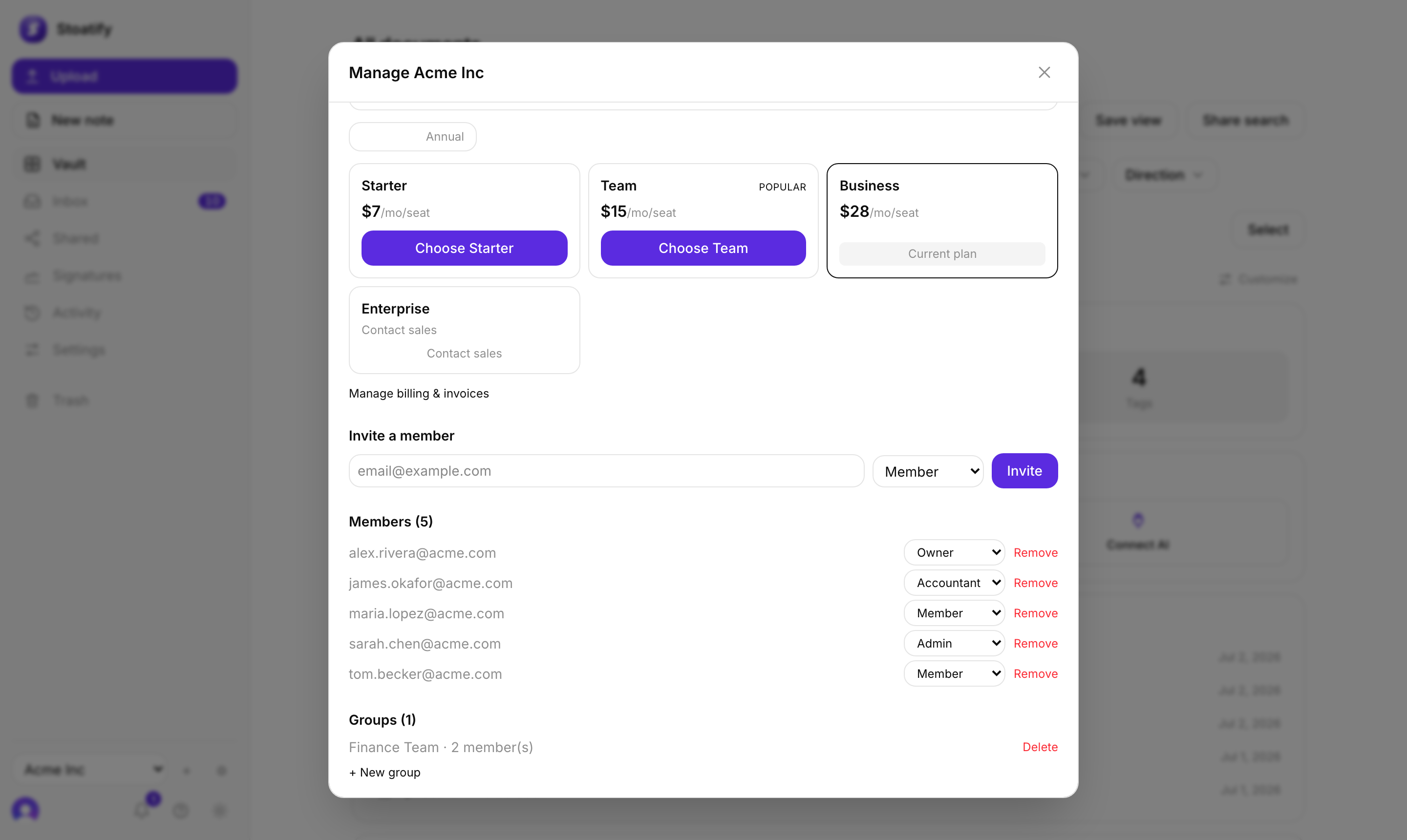 Organization members, roles and groups