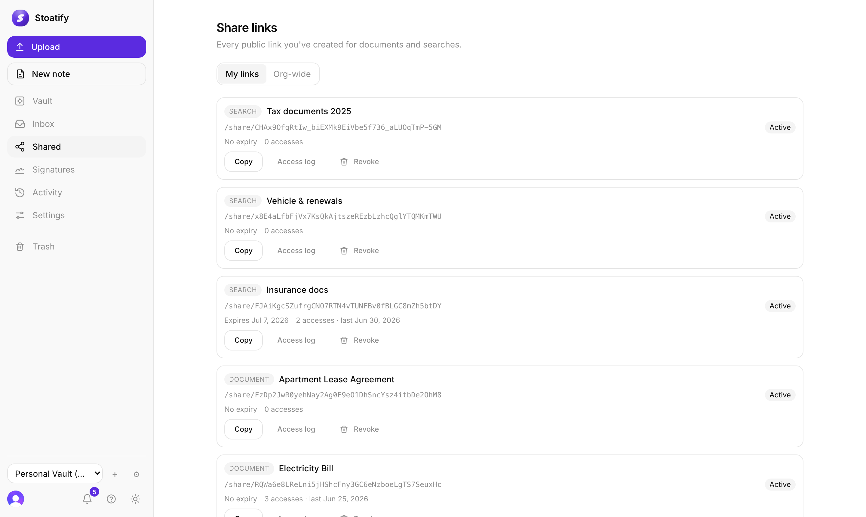 Secure share links in Stoatify