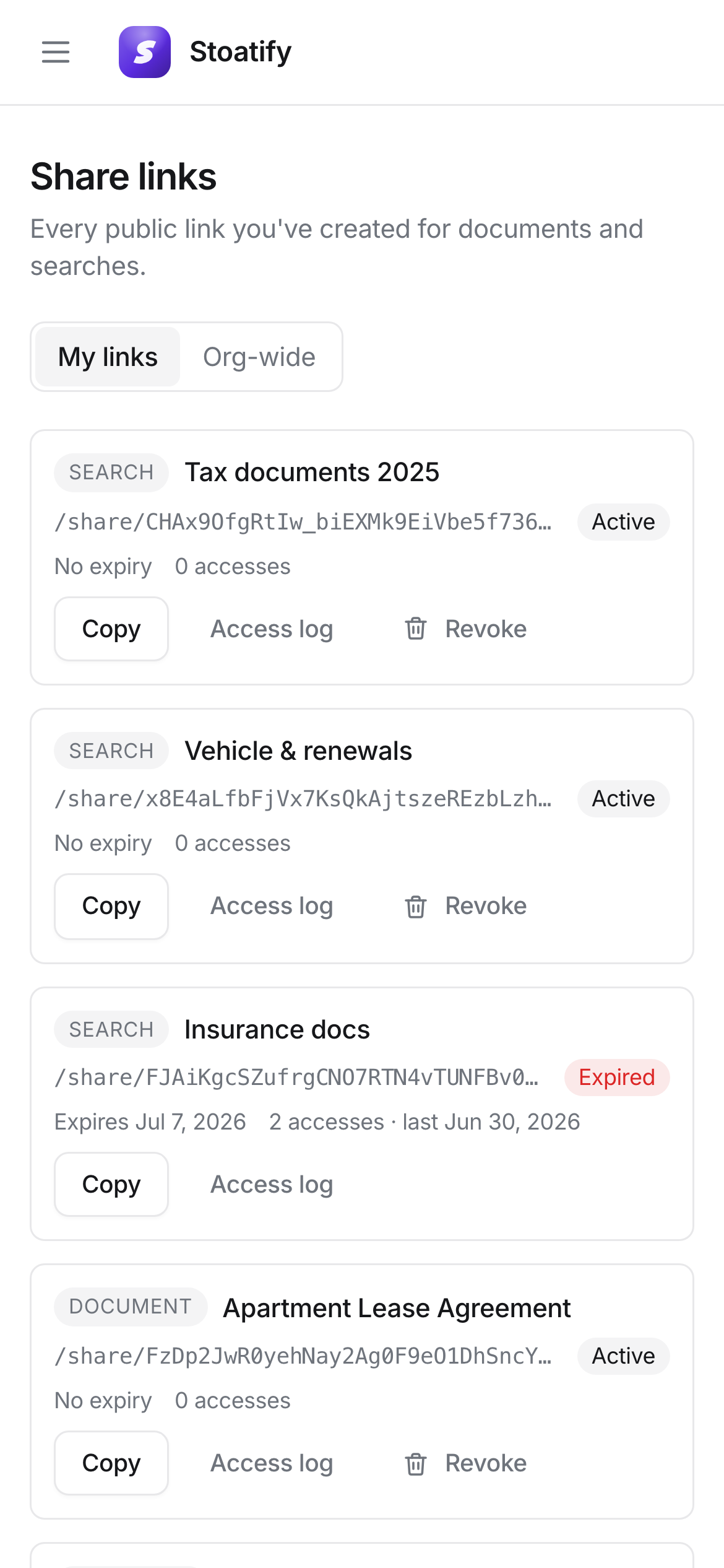 Secure share links in Stoatify